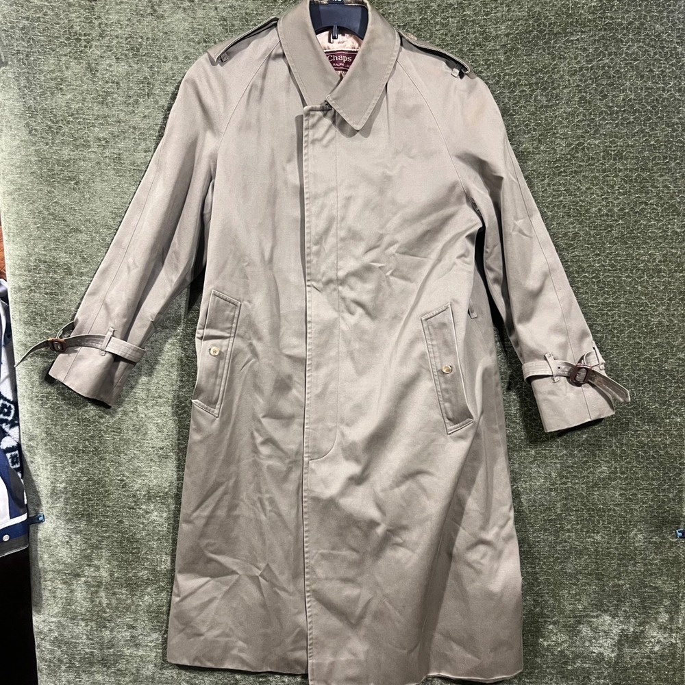 Chaps Ralph Lauren Trench Coat Mens 40R Tan Vintage Wool Liner Khaki Overcoat